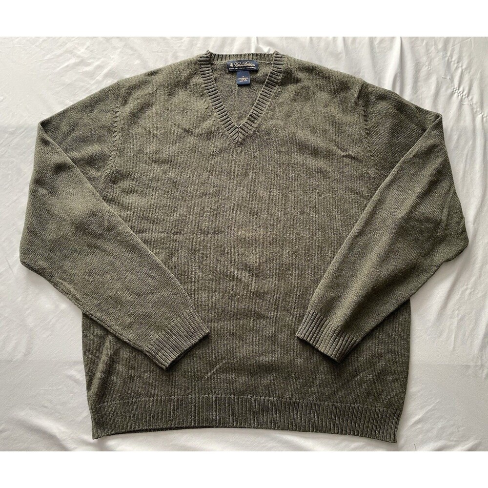 Vintage Brooks Brothers Lambswool Sweater Mens XL Extra Fine Italian Green Vneck